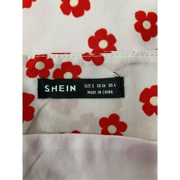 Shein Light Pink with Red Flowers Mini Skirt Zipper Size Small - Picture 10 of 11